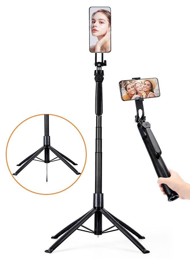 حامل خارجي أسود متعدد الوظائف،   عصا سيلفي قابلة للتمديد بطول 70 بوصة،   مع جهاز تحكم لاسلكي للتصوير،   مناسبة للصور الجماعية والبث المباشر وتسجيل الفيديو،   متوافق مع جميع الهواتف المحمولة. - Image 1